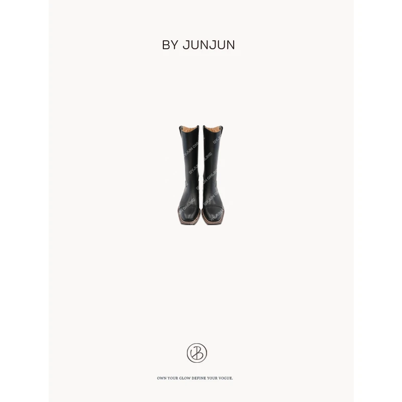 ByJunjun小众设计师 【藏品玛吉】 真皮皮靴打蜡牛皮高筒靴C24X0499