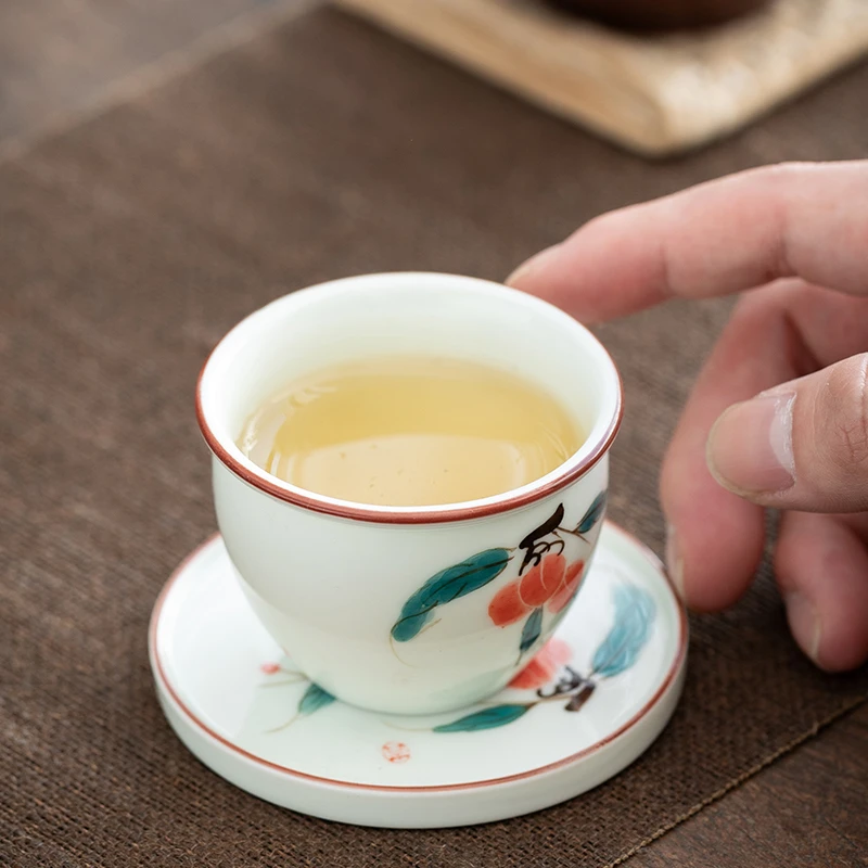 手绘荔枝陶瓷小茶杯品茗杯功夫茶具描金陶瓷防烫手把茶杯单杯家用