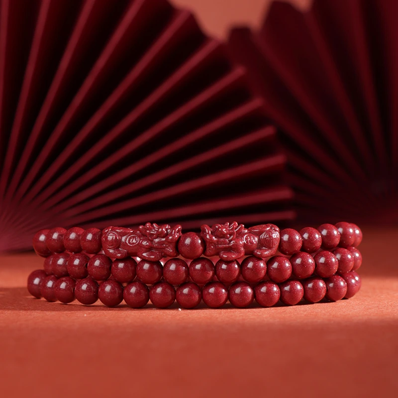 含辰砂工艺品朱砂紫金砂素三圈双貔貅手链送证书礼盒