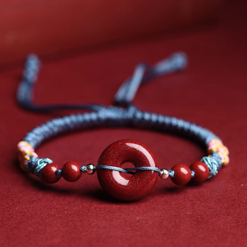 含辰砂工艺品紫金砂蓝色手绳小安扣金刚结