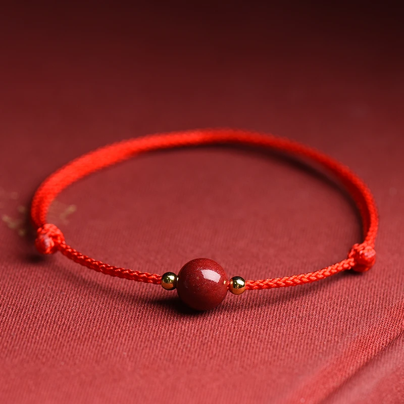 含辰砂工艺品布艺手绳 上岸手工编织可调节单珠手绳约1.8克