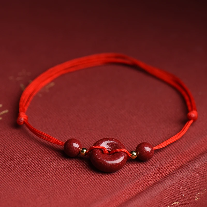 含辰砂工艺品朱砂紫金砂手绳小安扣手工编织简约女款