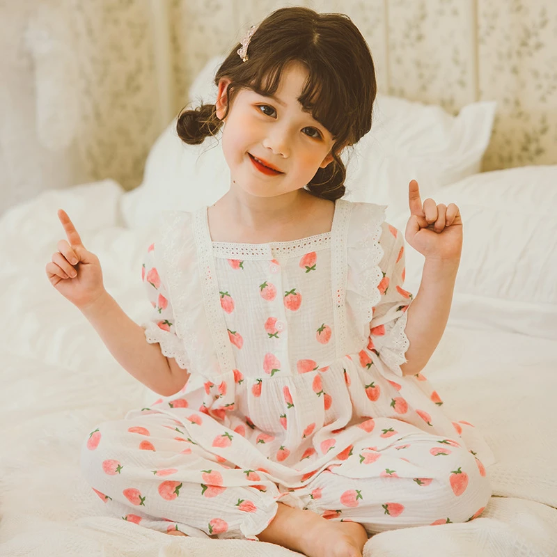 女童夏季短袖纯棉睡衣儿童新款公主宝宝套装小女孩薄款空调家居服