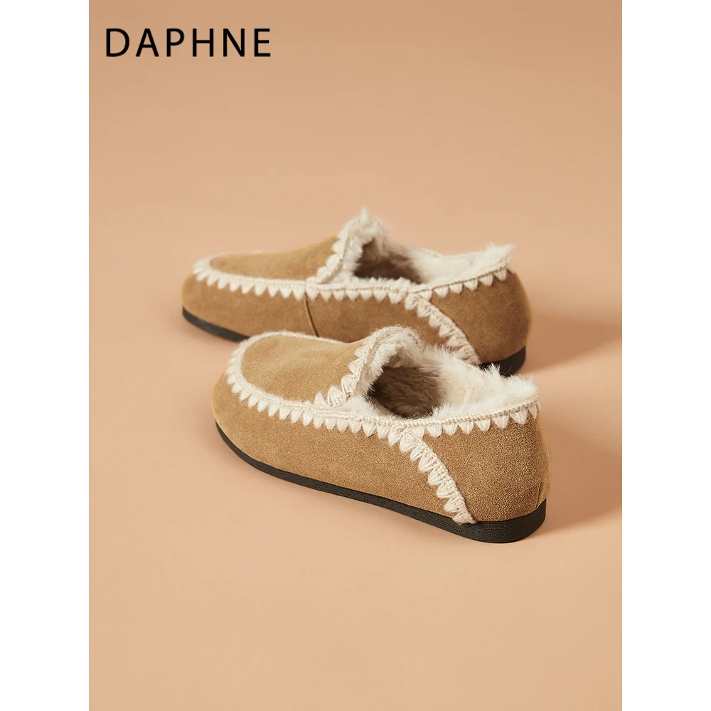达芙妮勃肯鞋女款2024冬季加绒加厚保暖软底平底久穿不累脚毛毛鞋