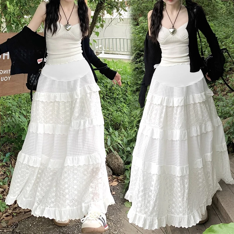 孕妇白色蕾丝蛋糕裙春夏秋外穿时尚宽松休闲中长款a字托腹半身裙