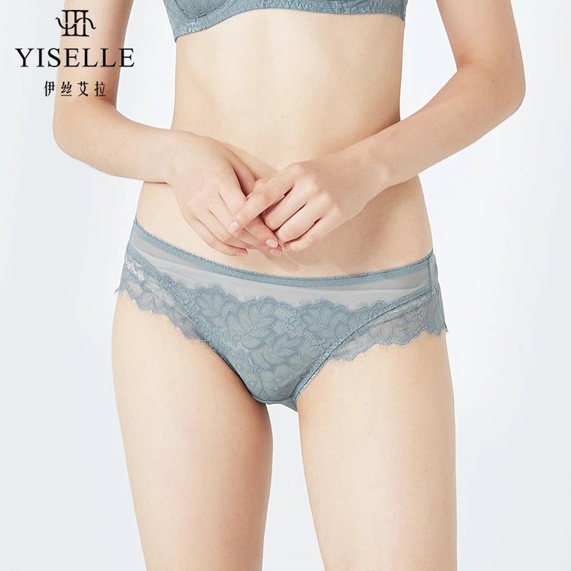 伊丝艾拉蕾丝网纱中腰三角裤秋冬速干内裤无痕透气小裤女210047