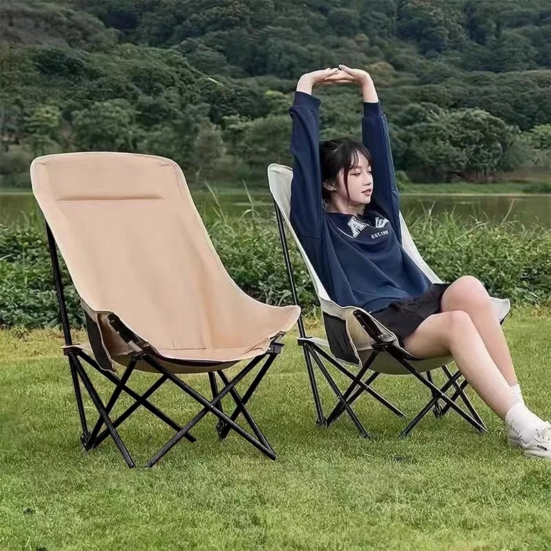可调节躺椅高靠背月亮椅户外便携折叠椅户外承重野餐舒适月亮椅