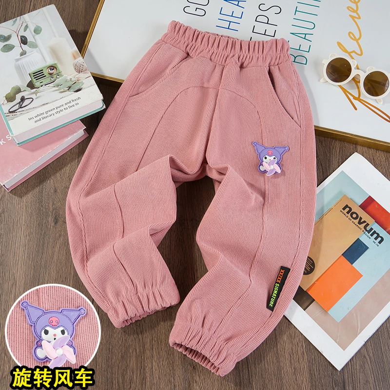 男女童秋冬季亮灯蛋仔库洛米洋气宝宝条绒卫裤可爱卡通休闲裤