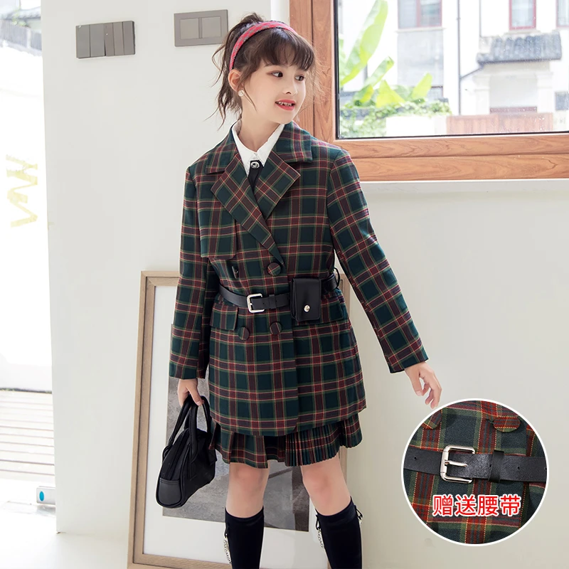 女童秋装外套学院套装2024新款童装儿童洋气春秋小女孩西装两件套