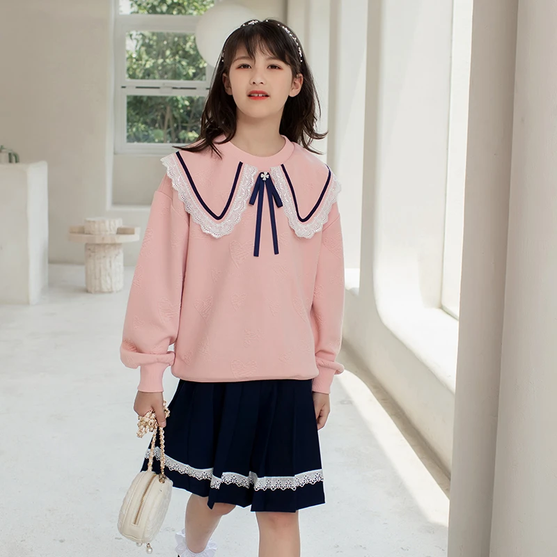 女童秋装网红套装2024新款洋气时髦童装儿童春秋百褶裙卫衣两件套