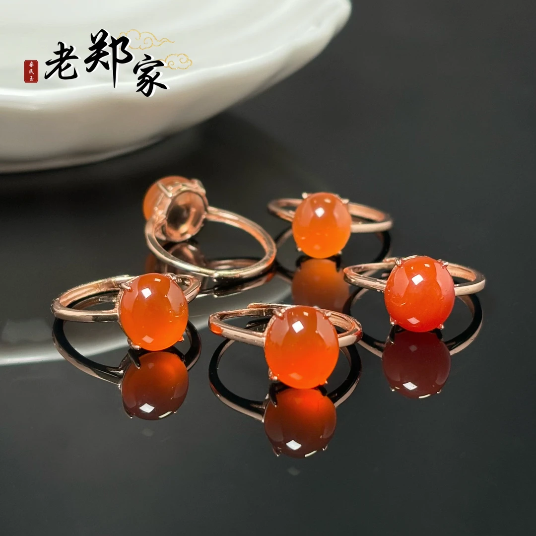 【老郑家】925银镶南红玛瑙戒指(多样性发一件)513