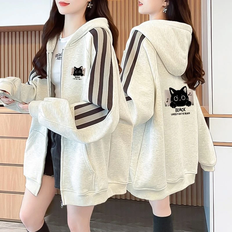 韩版大码纯棉显瘦休闲百搭连帽卫衣女春秋季新款网红开衫上衣外套