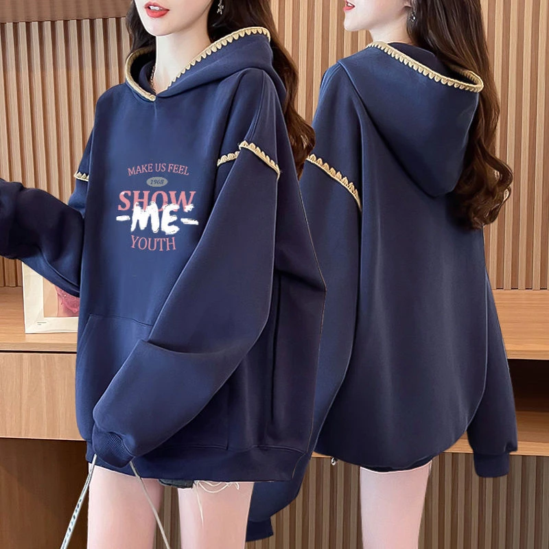 春秋款薄款外穿纯棉休闲百搭连帽卫衣女2024新款韩版大码上衣外套