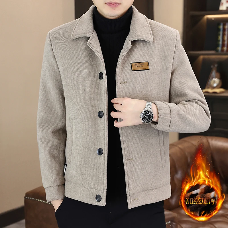 欧洲站高档秋冬新品夹克男士外套加绒加厚休闲潮流百搭款呢子大衣
