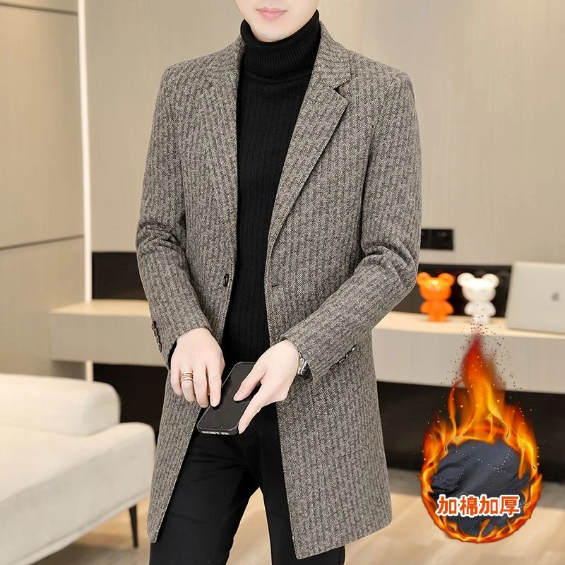 韩版修身高档秋冬新款男士毛呢大衣中长款呢子加厚外套潮流百搭款