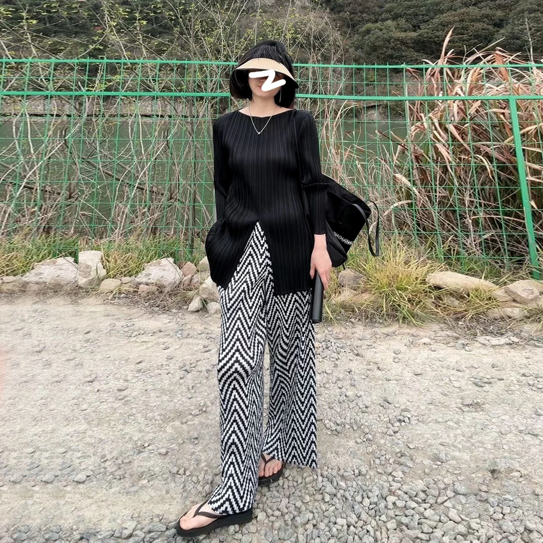 黑白阔腿裤2024秋冬新款宽松显瘦百搭直筒裤高腰韩版印花休闲洋气