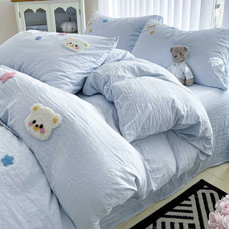 ins床上可爱四件套2024新款床笠被套夏天学生宿舍床单三件套床品