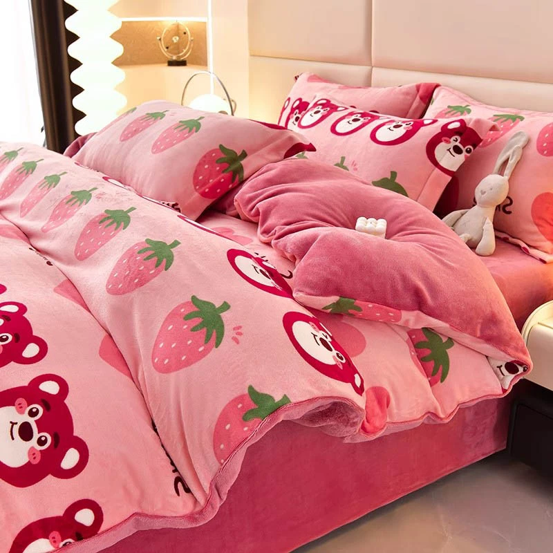 牛奶绒四件套2023新款冬季加厚保暖珊瑚绒床单被套宿舍床品三件套