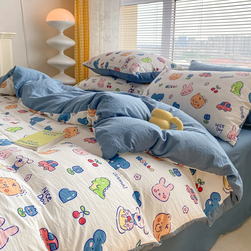 双层纱四件套网红款2024新款磨毛床单被套床笠款床上用品三件套