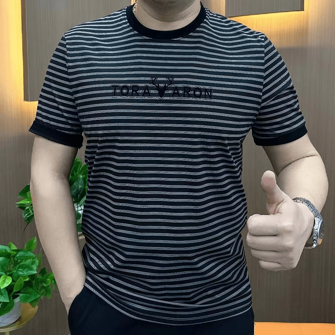 9923男士新款高品质欧货圆领条纹半袖
