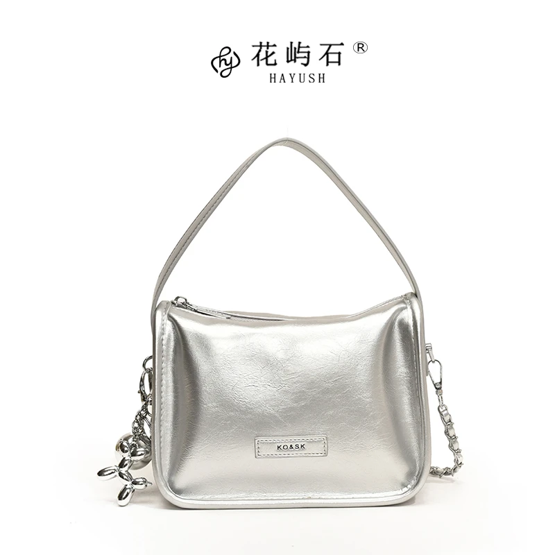 小众质感银色包女2024新款夏季单肩斜挎包百搭洋气爆款小方包