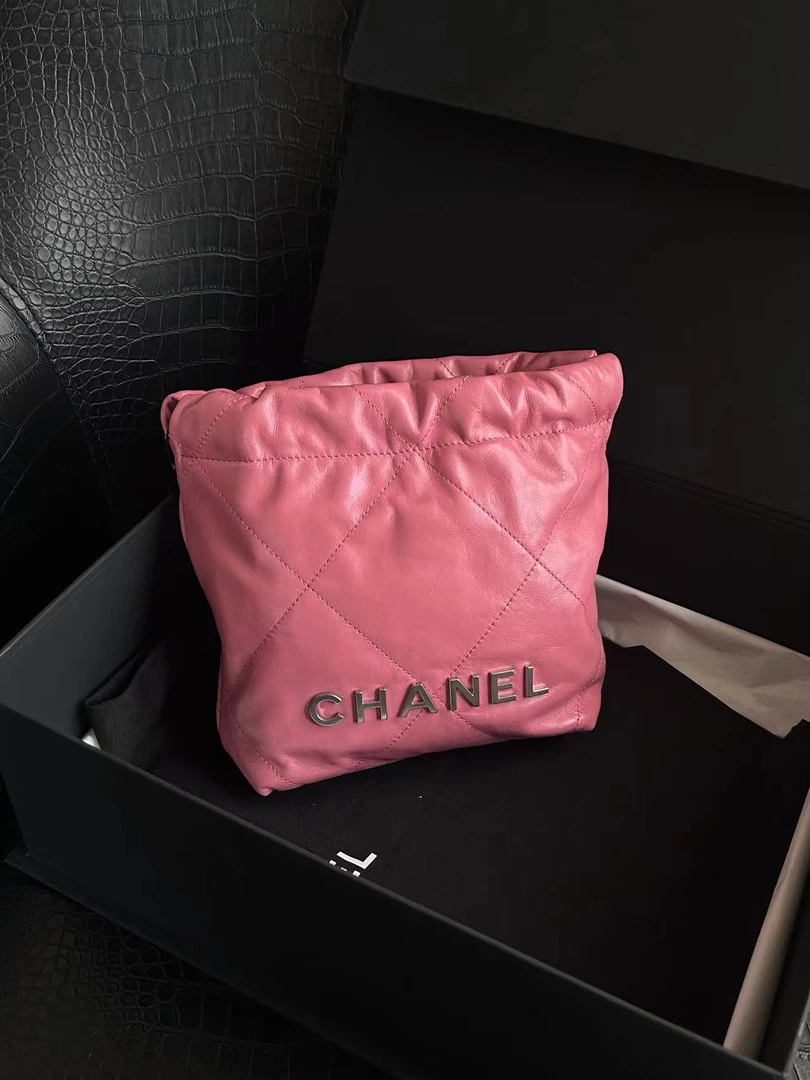 99新 Chanel/香奈儿 展会外场 粉银22bag mini购物袋包