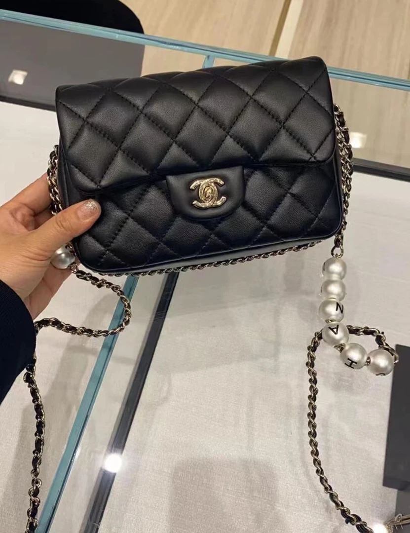 95新 Chanel/香奈儿 黑金滚边珍珠大mini cf包 19cm 9625740