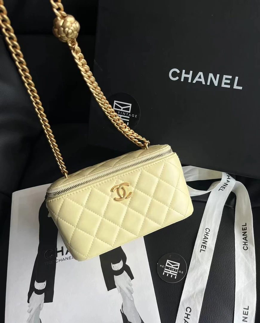 95新 Chanel/香奈儿   小鸡黄山茶花长盒子包 芯片款 8935236