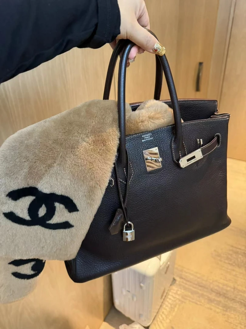 95新  黑黑中古/ Hermes birkin35 乌木色 银扣  包 5968865