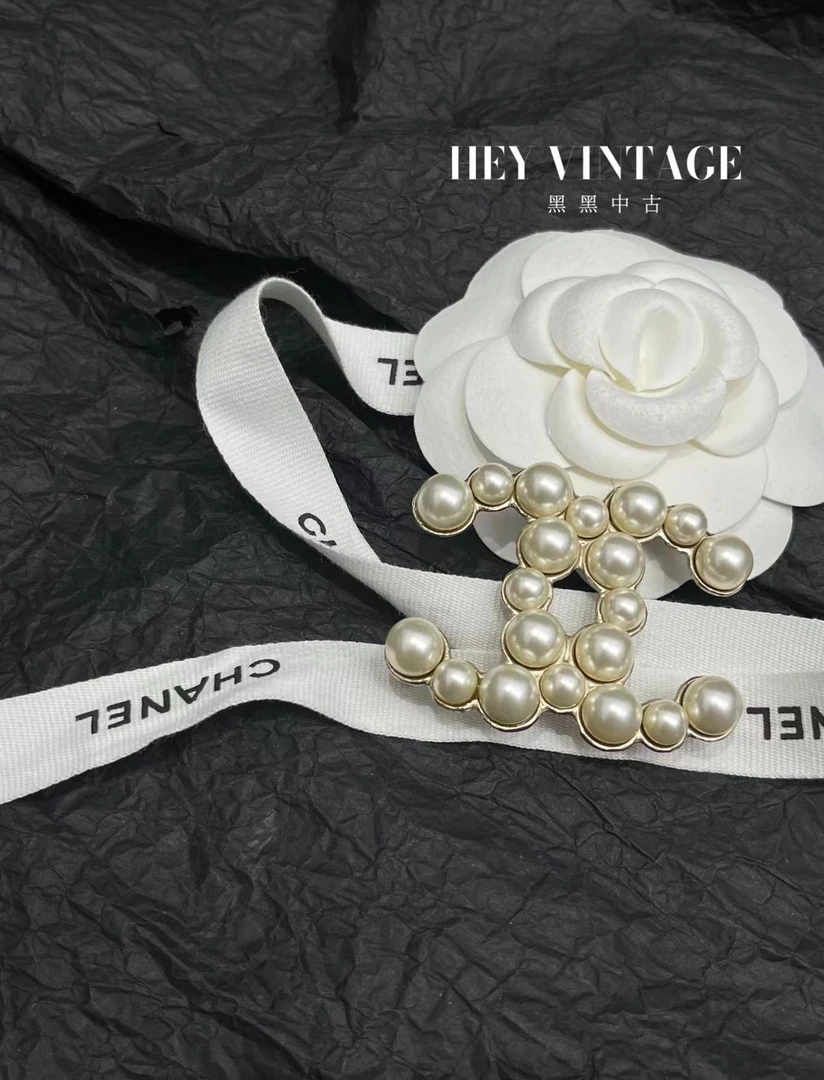95新  黑黑中古/Chanel 珍珠双C胸针 7958458