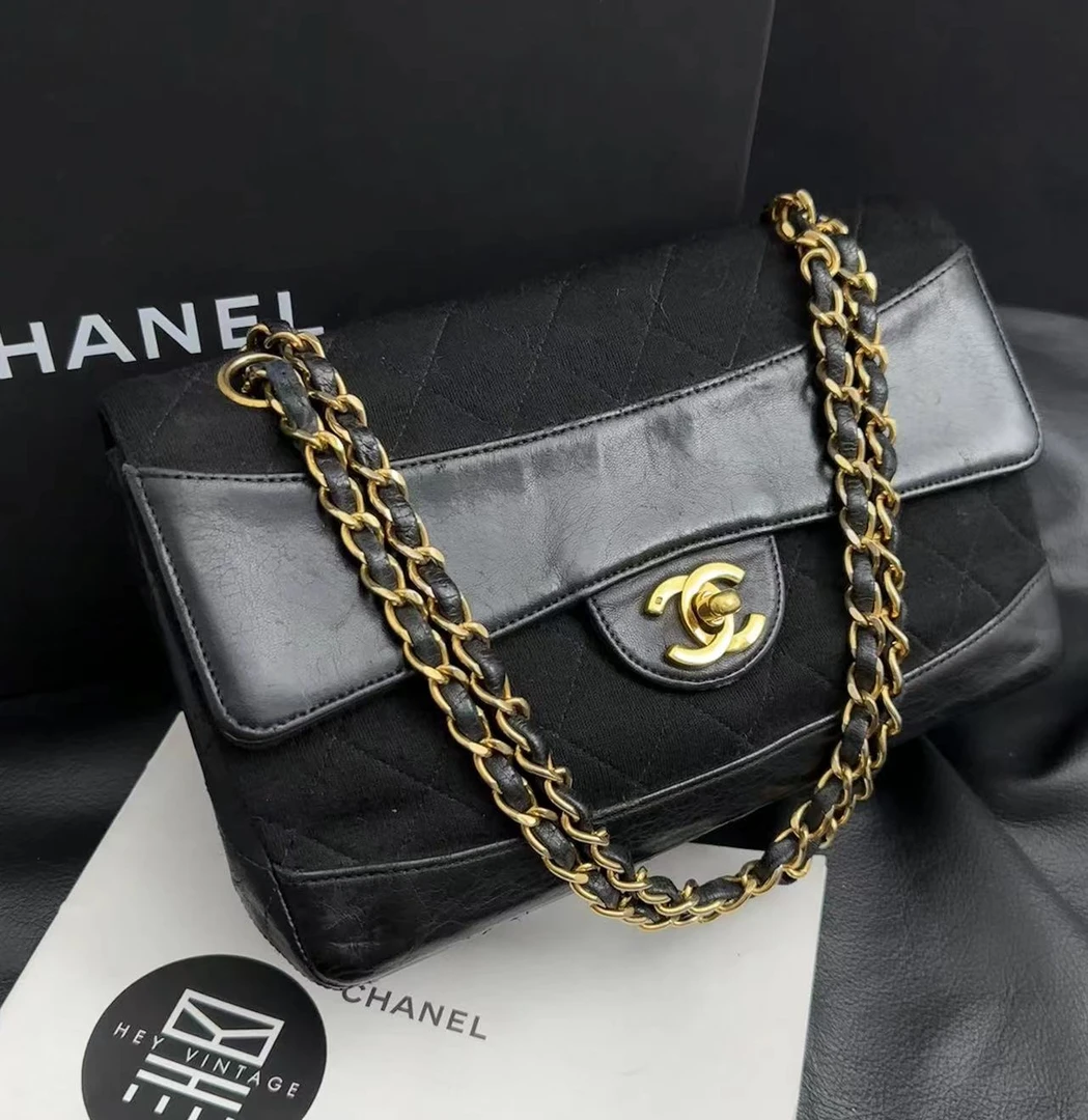 95新  黑黑中古/chanel 中古拼接cf包 24cm 6434859