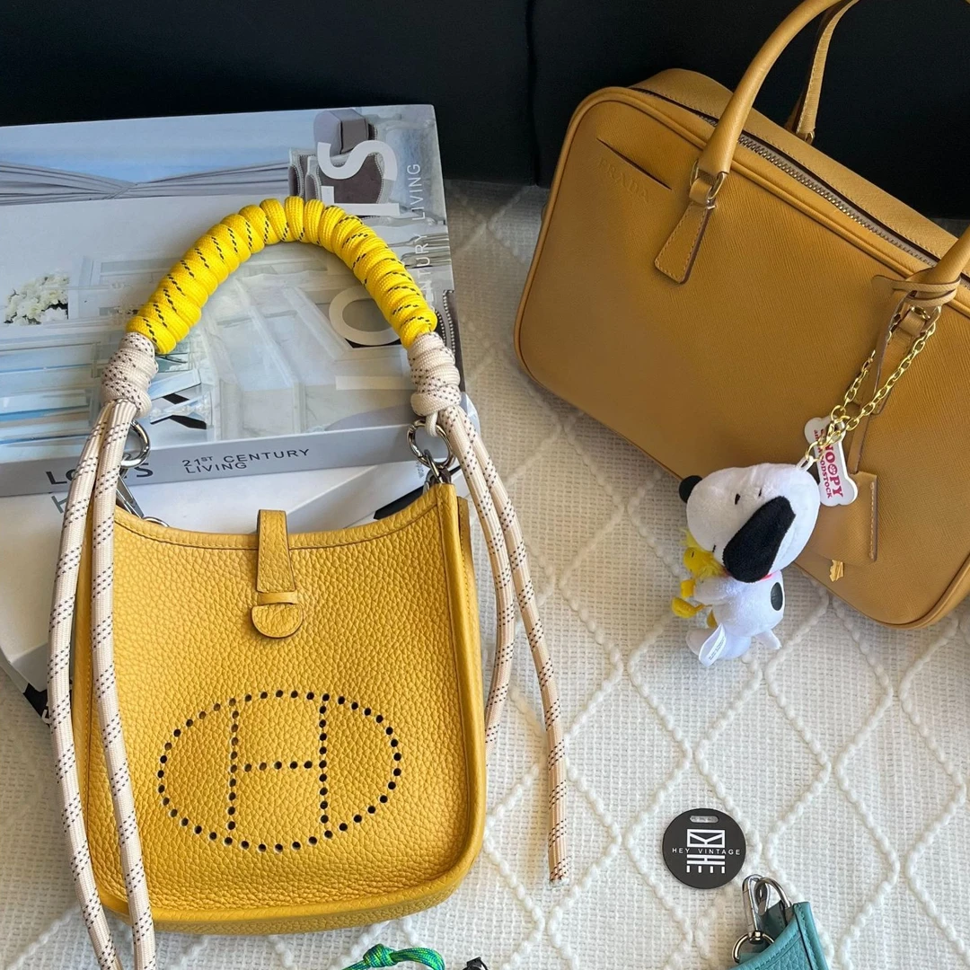 95新 Hermes/爱马仕 黄色mini伊芙琳包 16cm 9108018
