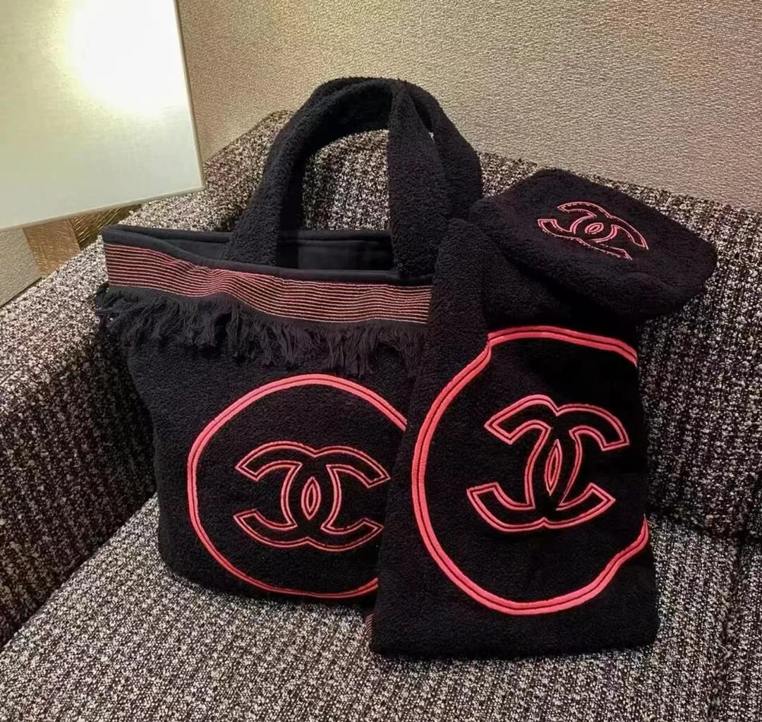 95新 Chanel/香奈儿 22B 黑粉沙滩包 34cm 10292868