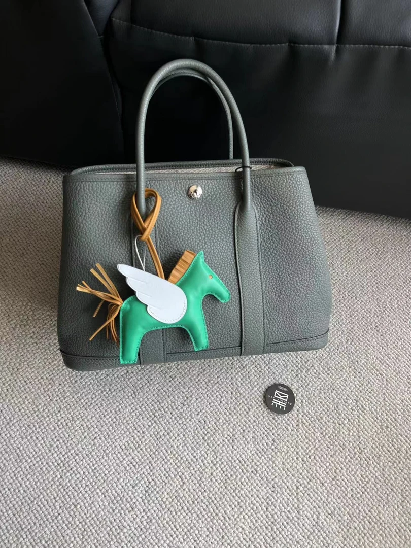 99新 Hermes/爱马仕 杏仁绿灰绿色全皮花园包garden30 y刻8516845