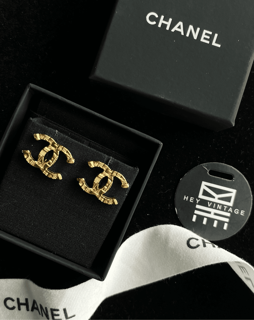 95新 Chanel/香奈儿  chanel 金色菠萝纹菱格小双c 耳钉 8961384