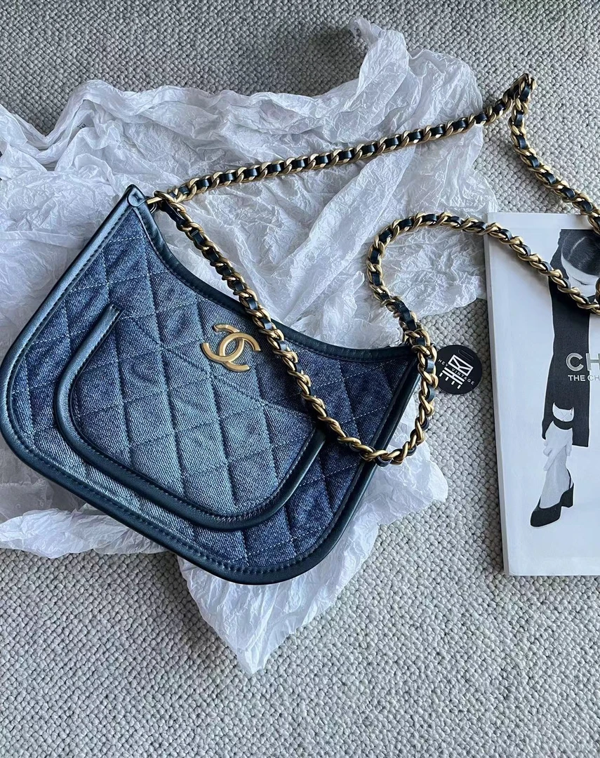 99新 Chanel/香奈儿 24s 牛仔嬉皮士hobo包 23cm 9104348