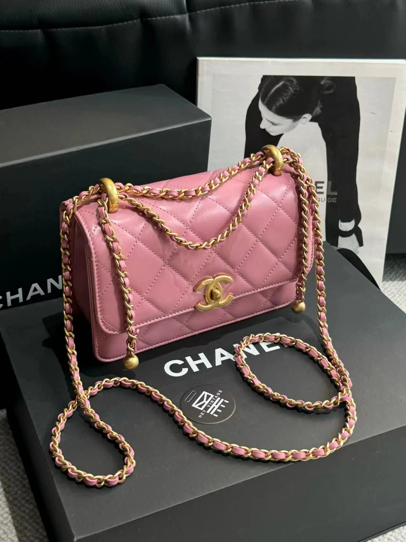 99新 Chanel/香奈儿 粉色双金珠包 19cm 8719908