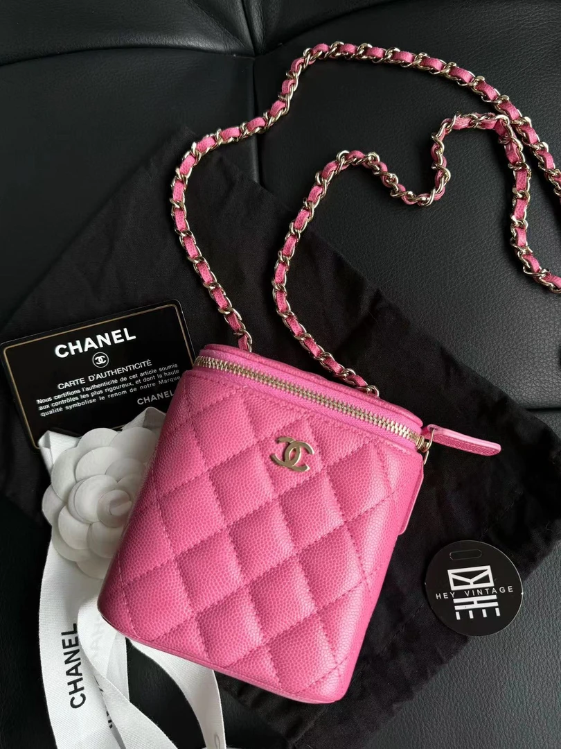 99新 Chanel/香奈儿 粉色鱼子酱烟盒包 10cm 9504500