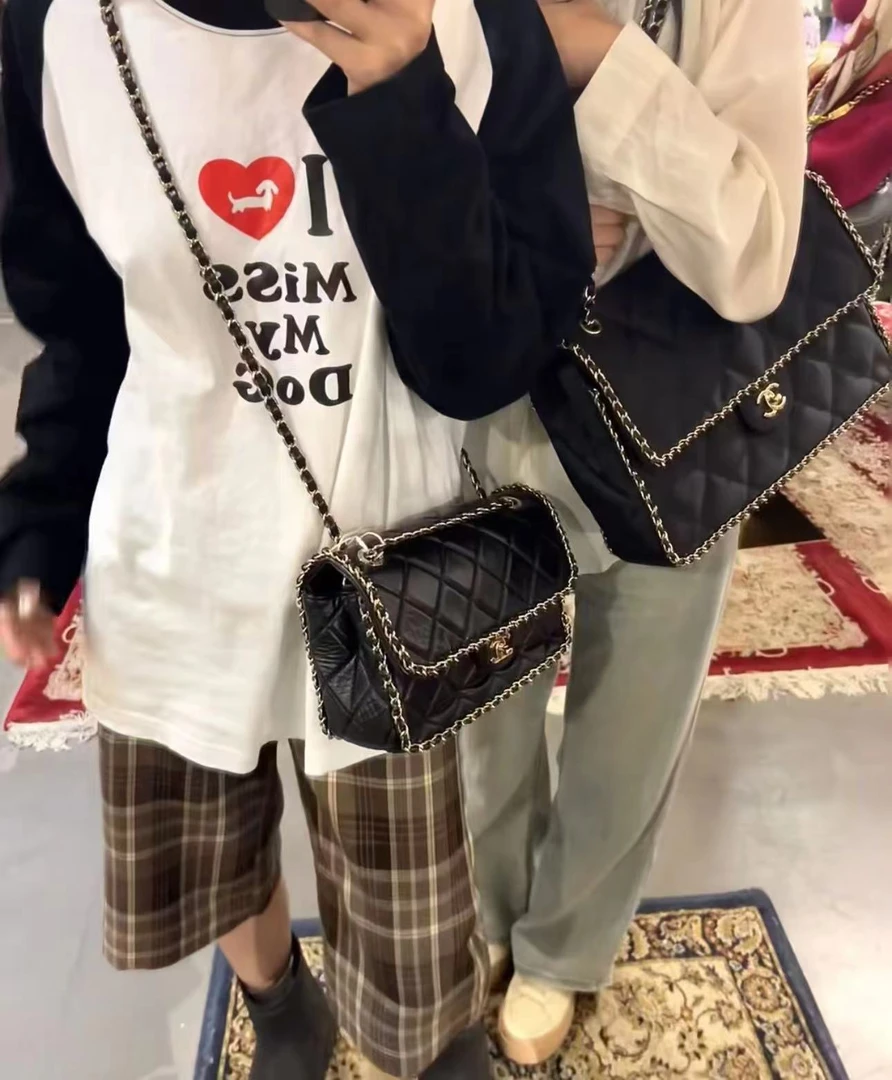 95新 Chanel/香奈儿 黑金尼龙滚边cf机场包 30cm 10302871