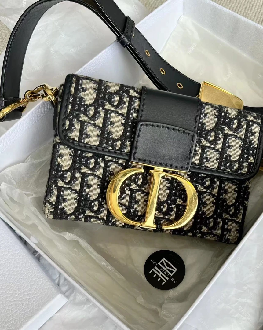 99新  黑黑中古/Dior 老花蒙田小号盒子包 18cm 8071009