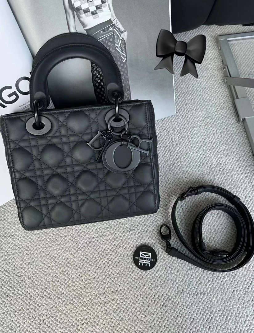95新 DIOR/迪奥 戴妃包 4格so black 20cm 9329118