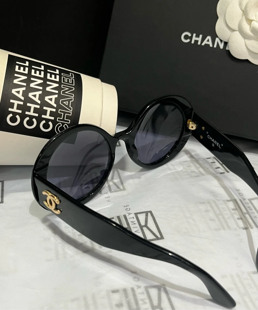 99新  Chanel 黑金 圆框 双c logo 墨镜 3602272