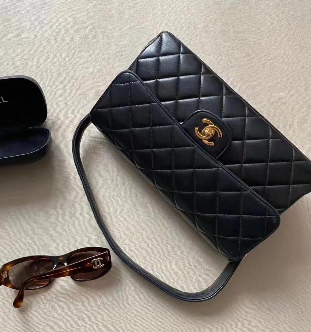 95新  黑黑中古/chanel 中古高稀黑金双子星cf包 6682032