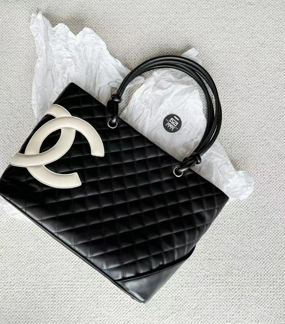 95新 Chanel/香奈儿 黑色康鹏大号菜篮子包 30cm 9393675