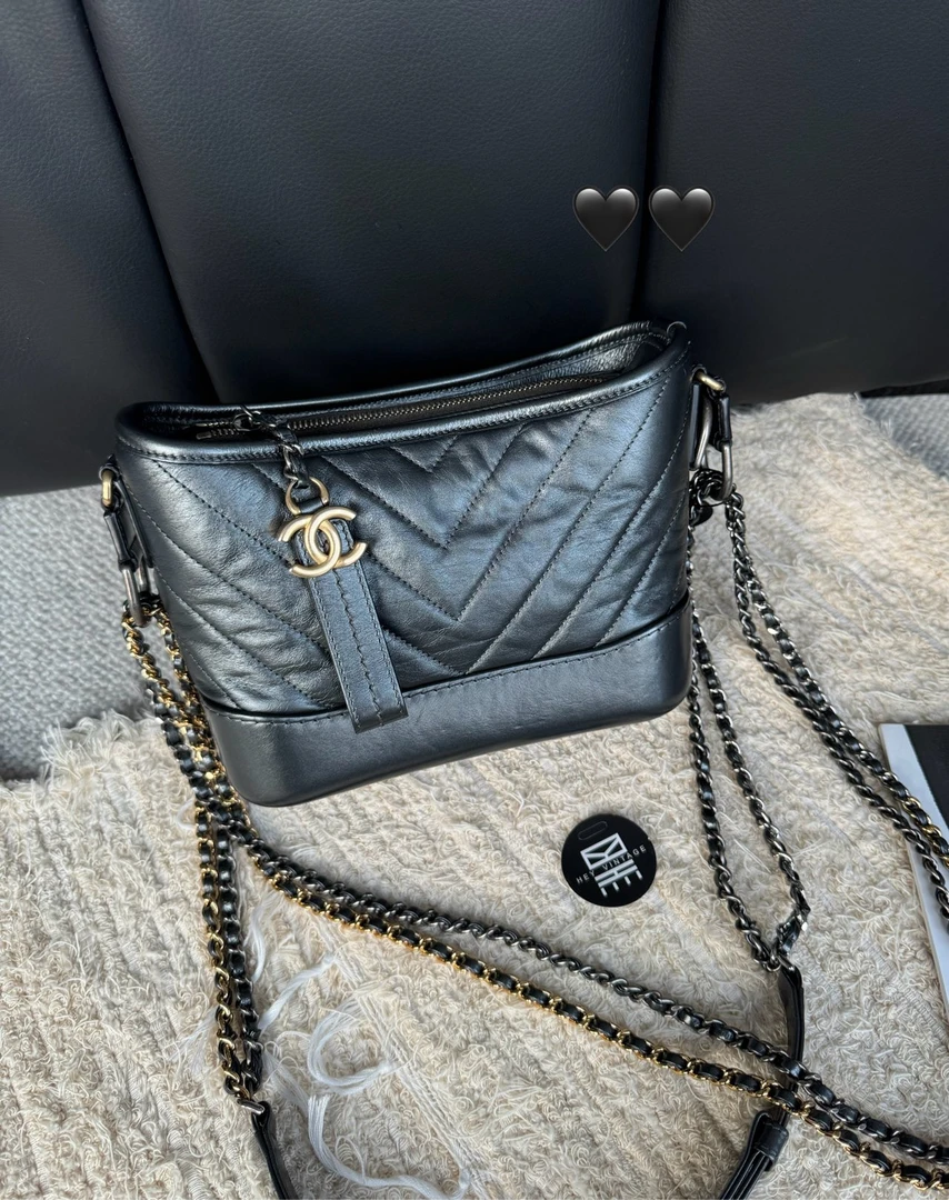 95新 Chanel/香奈儿 珠光灰v纹流浪包 小号 9352995