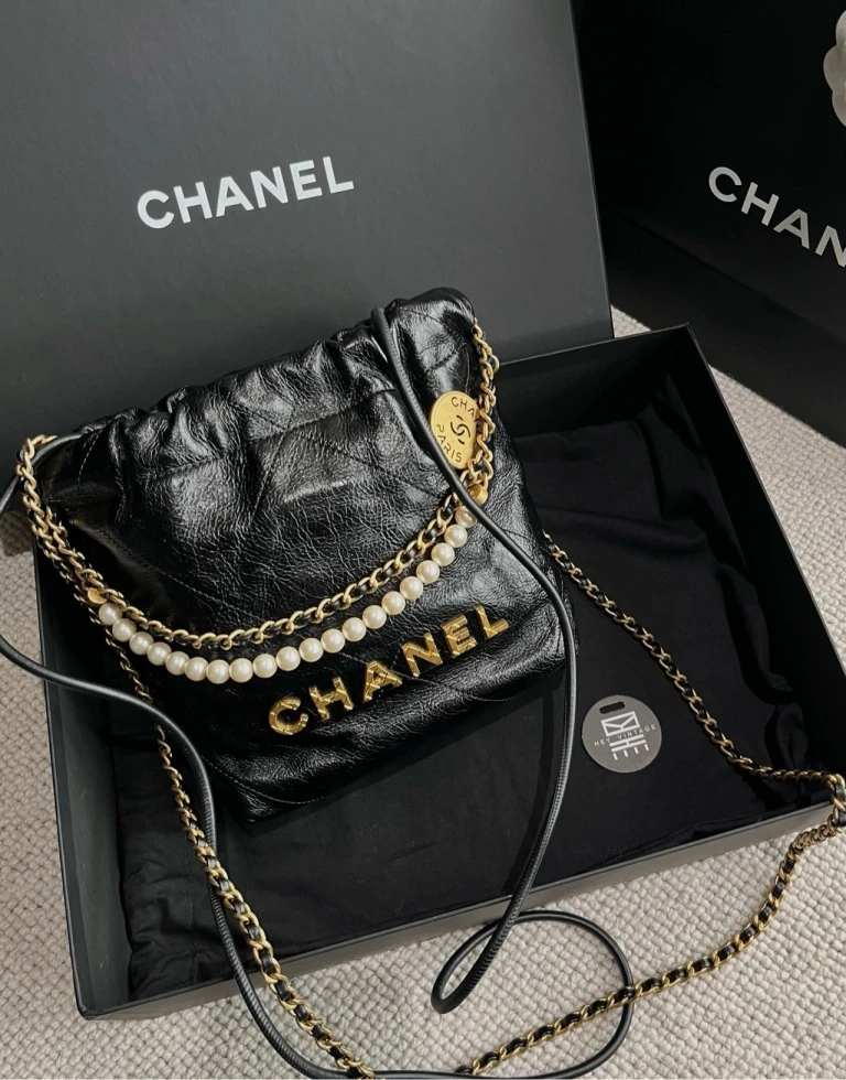 99新 Chanel/香奈儿 黑金珍珠mini 22bag购物袋 8569193