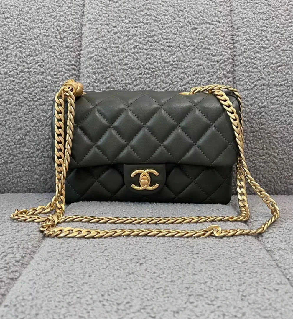 95新  Chanel  22k绿色金柱金球泡芙风琴cf包 20cm 6667509