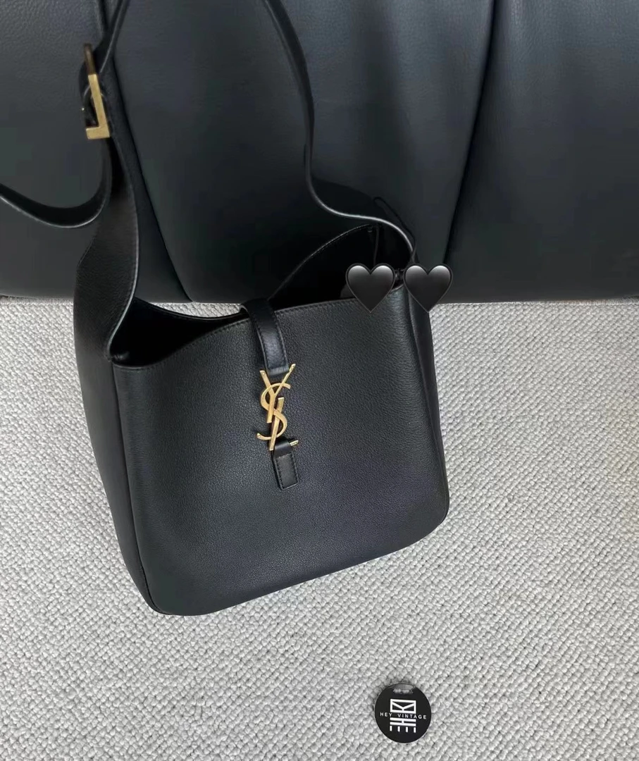 95新 YSL/圣罗兰 黑金水桶hobo包 22cm 8831980