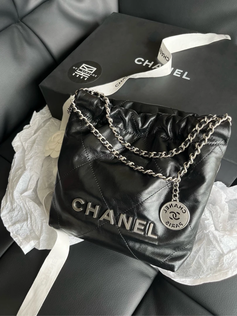 99新 Chanel/香奈儿 黑银mini 22bag购物袋包 8643233