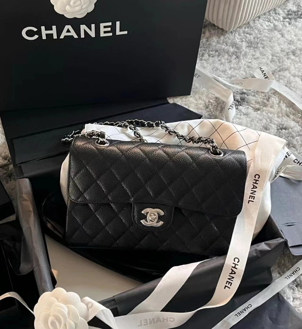 全新未使用 Chanel/香奈儿 24年 黑银鱼子酱小号cf包 11017040